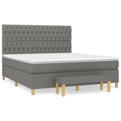 vidaXL Cama box spring con colchón tela gris oscuro 180x200 cm