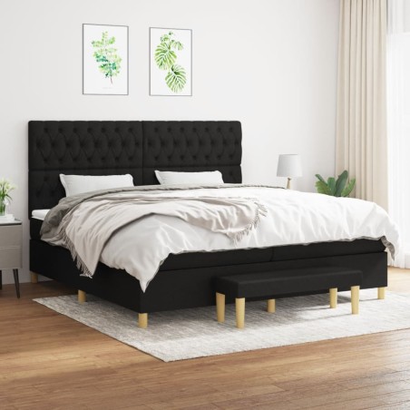 vidaXL Cama box spring con colchón tela negro 200x200 cm