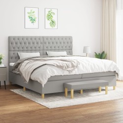 vidaXL Cama box spring con colchón tela gris claro 200x200 cm