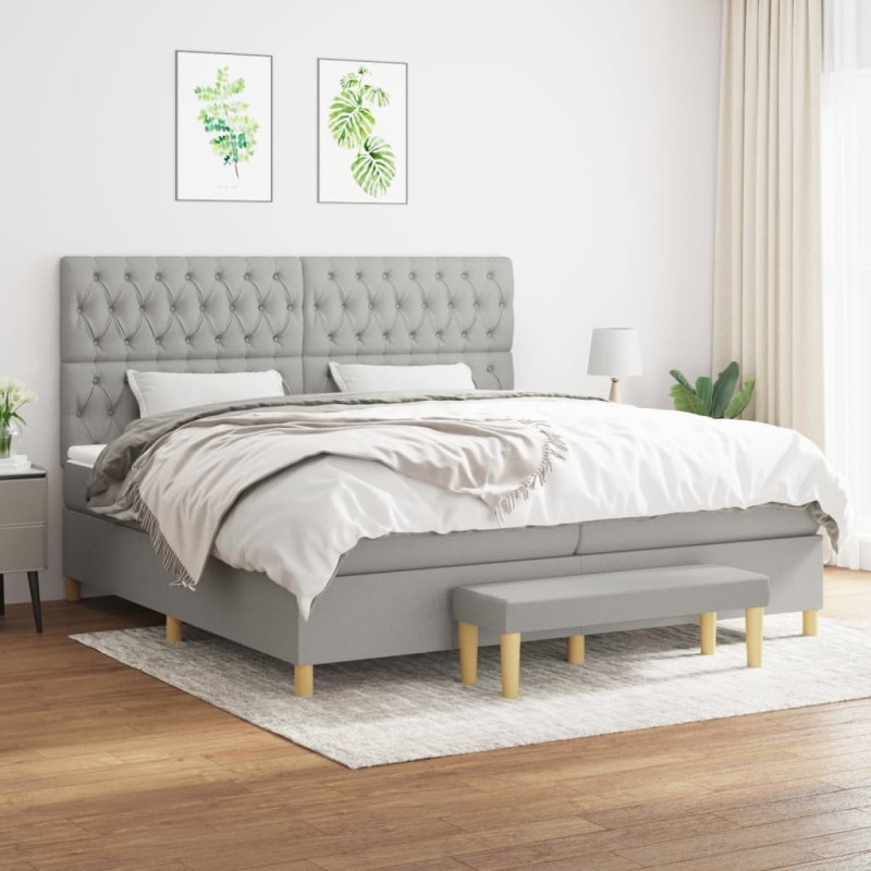 vidaXL Cama box spring con colchón tela gris claro 200x200 cm