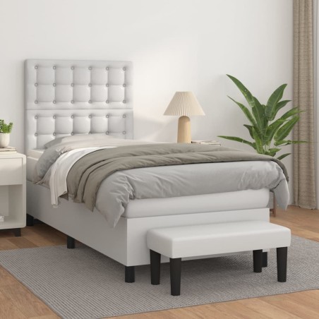 vidaXL Cama box spring con colchón cuero sintético blanco 90x190 cm