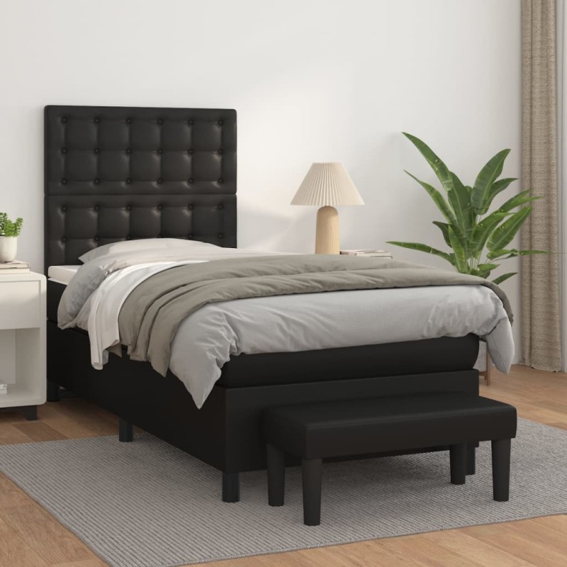 vidaXL Cama box spring con colchón cuero sintético negro 90x190 cm vidaXL Cama box spring con colchón cuero sintético negro 90x190 cm