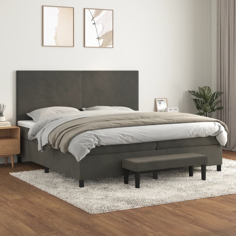 vidaXL Cama box spring con colchón terciopelo gris oscuro 200x200 cm vidaXL Cama box spring con colchón terciopelo gris oscuro 200x200 cm