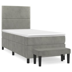 vidaXL Cama box spring con colchón terciopelo gris claro 100x200 cm