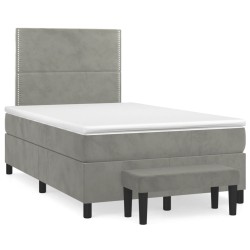 vidaXL Cama box spring con colchón terciopelo gris claro 120x200 cm