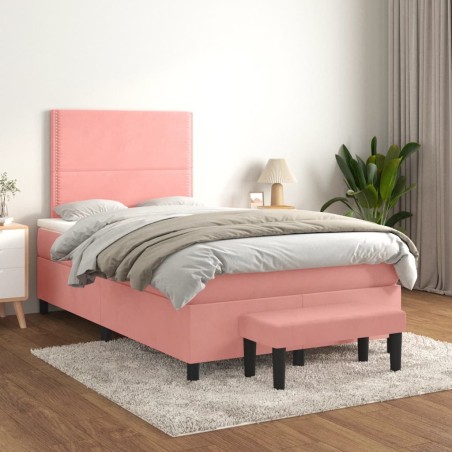 vidaXL Cama box spring con colchón terciopelo rosa 120x200 cm