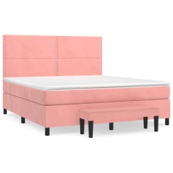 vidaXL Cama box spring con colchón terciopelo rosa 180x200 cm