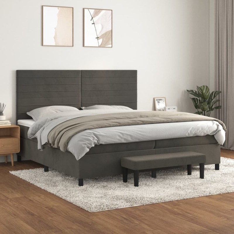 vidaXL Cama box spring con colchón terciopelo gris oscuro 200x200 cm vidaXL Cama box spring con colchón terciopelo gris oscuro 200x200 cm