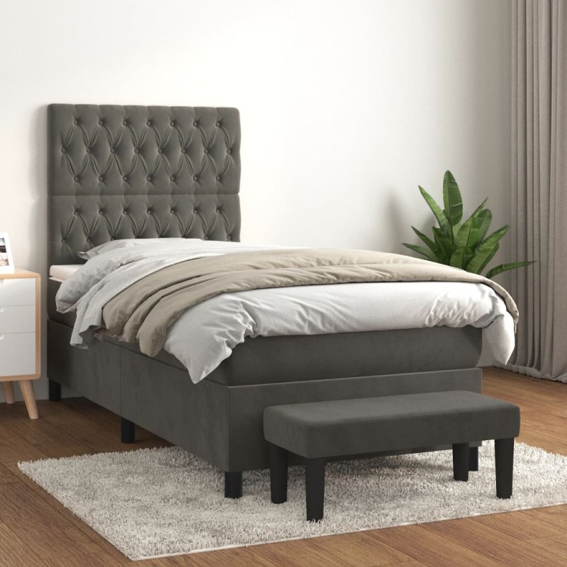 vidaXL Cama box spring con colchón terciopelo gris oscuro 100x200 cm