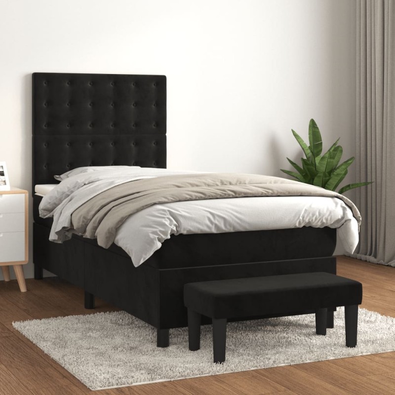 vidaXL Cama box spring con colchón terciopelo negro 100x200 cm vidaXL Cama box spring con colchón terciopelo negro 100x200 cm
