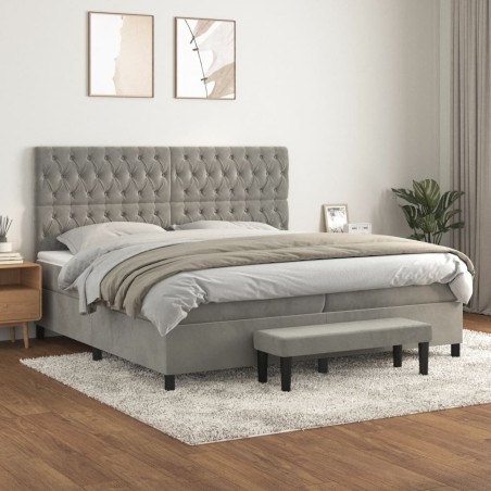 vidaXL Cama box spring con colchón terciopelo gris claro 200x200 cm
