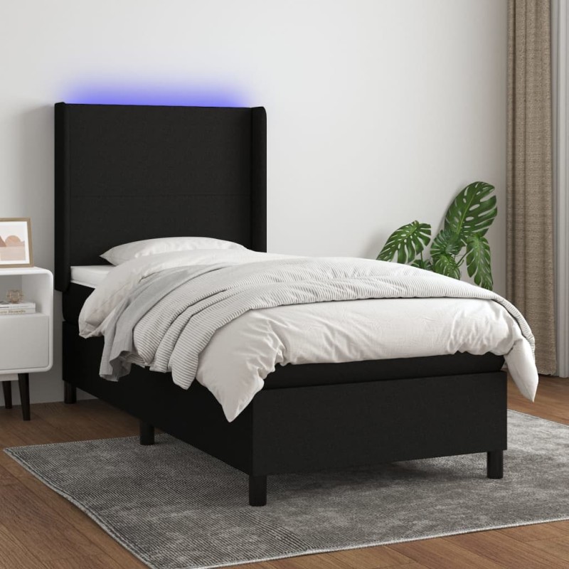 vidaXL Cama box spring colchón y luces LED tela negro 90x200 cm vidaXL Cama box spring colchón y luces LED tela negro 90x200 cm