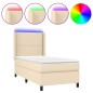 vidaXL Cama box spring colchón y luces LED tela color crema 90x190 cm