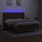 vidaXL Cama box spring colchón luces LED tela marrón oscuro 180x200cm