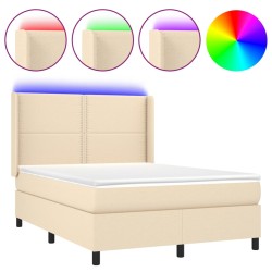 vidaXL Cama box spring colchón y luces LED tela crema 140x200 cm