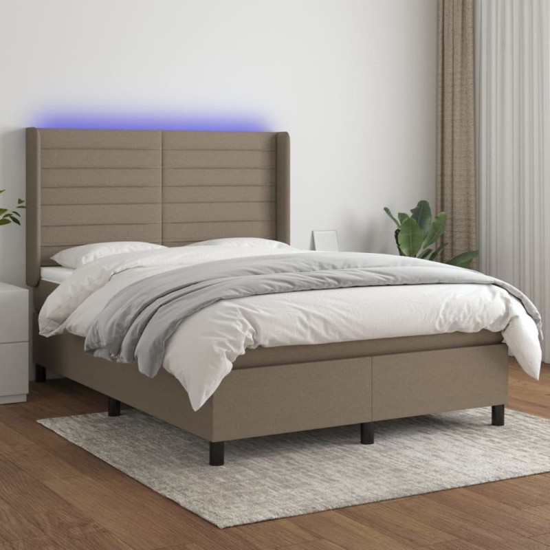 vidaXL Cama box spring colchón y luces LED tela gris taupe 140x190 cm vidaXL Cama box spring colchón y luces LED tela gris taupe 140x190 cm