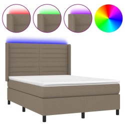 vidaXL Cama box spring colchón y luces LED tela gris taupe 140x190 cm