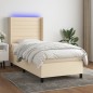 vidaXL Cama box spring colchón y luces LED tela crema 90x200 cm vidaXL Cama box spring colchón y luces LED tela crema 90x200 cm