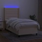 vidaXL Cama box spring colchón y luces LED tela crema 90x200 cm vidaXL Cama box spring colchón y luces LED tela crema 90x200 cm