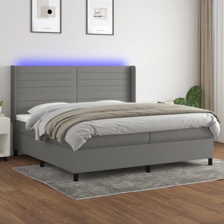 vidaXL Cama box spring colchón y luces LED tela gris claro 200x200 cm