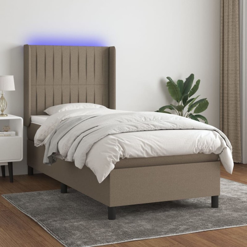 vidaXL Cama box spring colchón y luces LED tela gris taupe 100x200 cm vidaXL Cama box spring colchón y luces LED tela gris taupe 100x200 cm