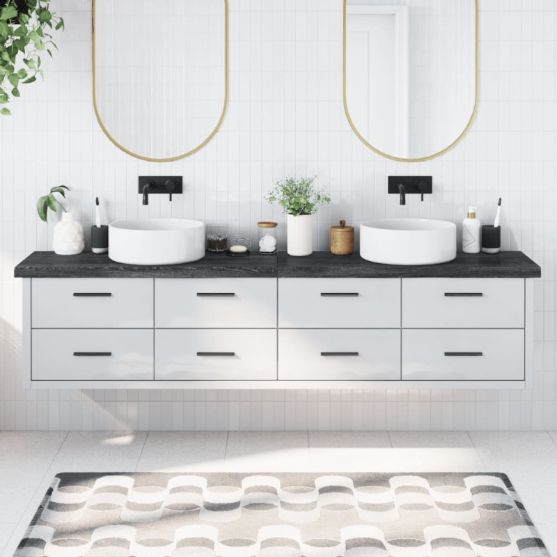 vidaXL Encimera baño madera maciza tratada gris oscuro 220x30x(2-6) cm vidaXL Encimera baño madera maciza tratada gris oscuro 220x30x(2-6) cm
