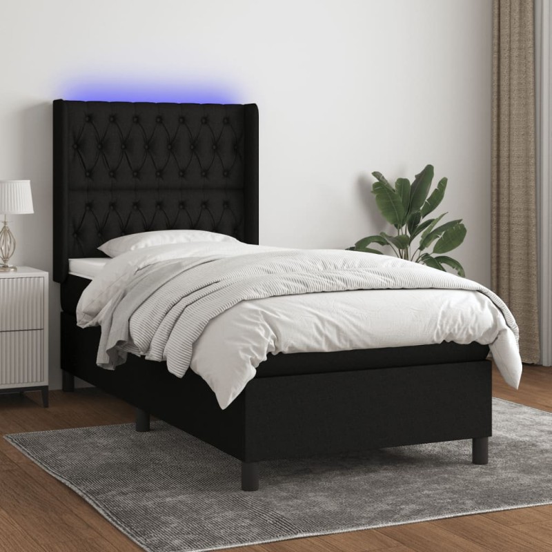vidaXL Cama box spring colchón y luces LED tela negro 90x190 cm vidaXL Cama box spring colchón y luces LED tela negro 90x190 cm