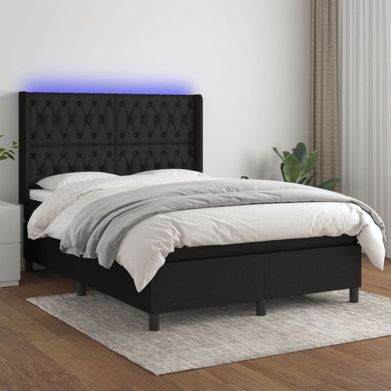 vidaXL Cama box spring colchón y luces LED tela negro 140x200 cm vidaXL Cama box spring colchón y luces LED tela negro 140x200 cm