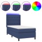 vidaXL Cama box spring colchón y luces LED tela azul 90x200 cm