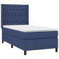 vidaXL Cama box spring colchón y luces LED tela azul 90x200 cm