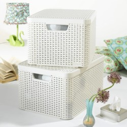 Curver Caja de almacenamiento con tapa Style L blanco crema 30 L