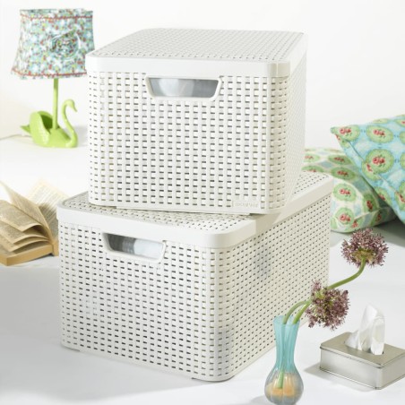 Curver Caja de almacenamiento con tapa Style L blanco crema 30 L
