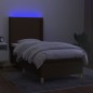 vidaXL Cama box spring colchón luces LED tela marrón oscuro 100x200cm vidaXL Cama box spring colchón luces LED tela marrón oscuro 100x200cm