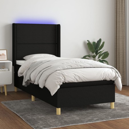 vidaXL Cama box spring colchón y luces LED tela negro 80x200 cm