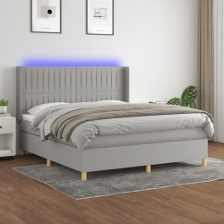 vidaXL Cama box spring colchón y luces LED tela gris claro 180x200 cm