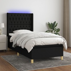 vidaXL Cama box spring colchón y luces LED tela negro 90x190 cm