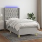 vidaXL Cama box spring colchón y luces LED tela gris claro 90x200 cm vidaXL Cama box spring colchón y luces LED tela gris claro 90x200 cm