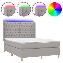 vidaXL Cama box spring colchón y luces LED tela gris claro 140x190 cm