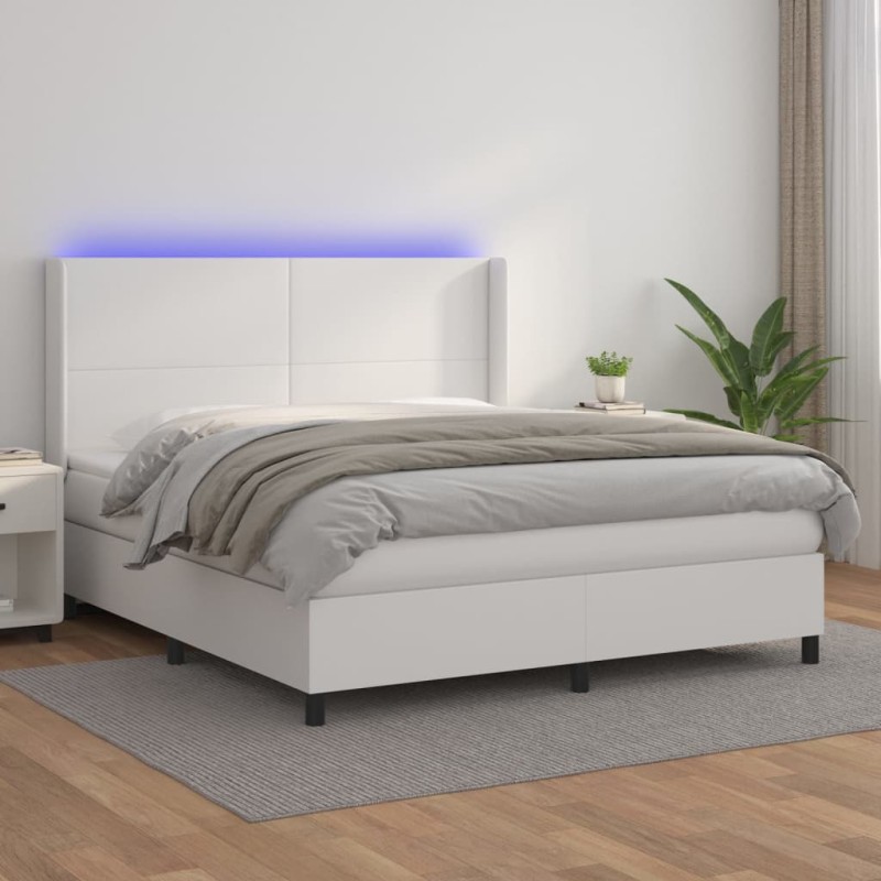 vidaXL Cama box spring colchón y LED cuero sintético blanco 180x200 cm vidaXL Cama box spring colchón y LED cuero sintético blanco 180x200 cm
