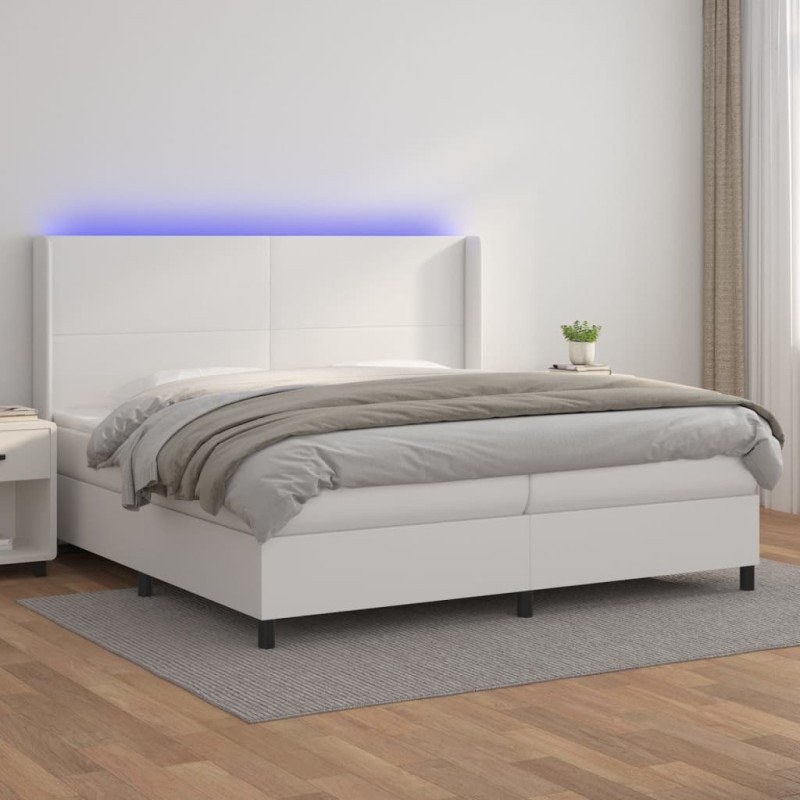 vidaXL Cama box spring colchón y LED cuero sintético blanco 200x200 cm vidaXL Cama box spring colchón y LED cuero sintético blanco 200x200 cm