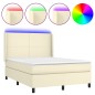 vidaXL Cama box spring colchón y LED cuero sintético crema 140x200 cm