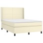 vidaXL Cama box spring colchón y LED cuero sintético crema 140x200 cm