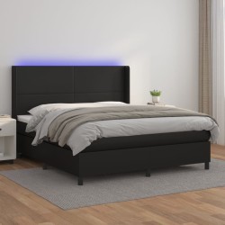 vidaXL Cama box spring colchón y LED cuero sintético negro 160x200 cm