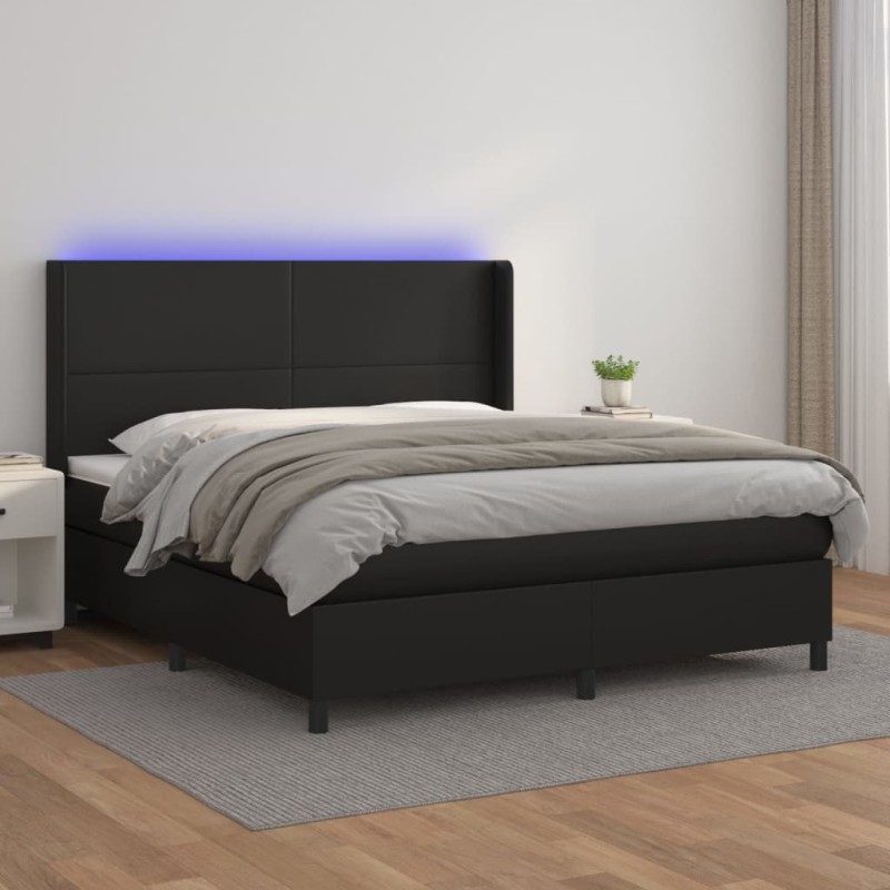 vidaXL Cama box spring colchón y LED cuero sintético negro 160x200 cm vidaXL Cama box spring colchón y LED cuero sintético negro 160x200 cm