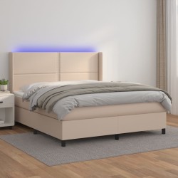 vidaXL Cama box spring colchón LED cuero sintético capuchino 160x200cm