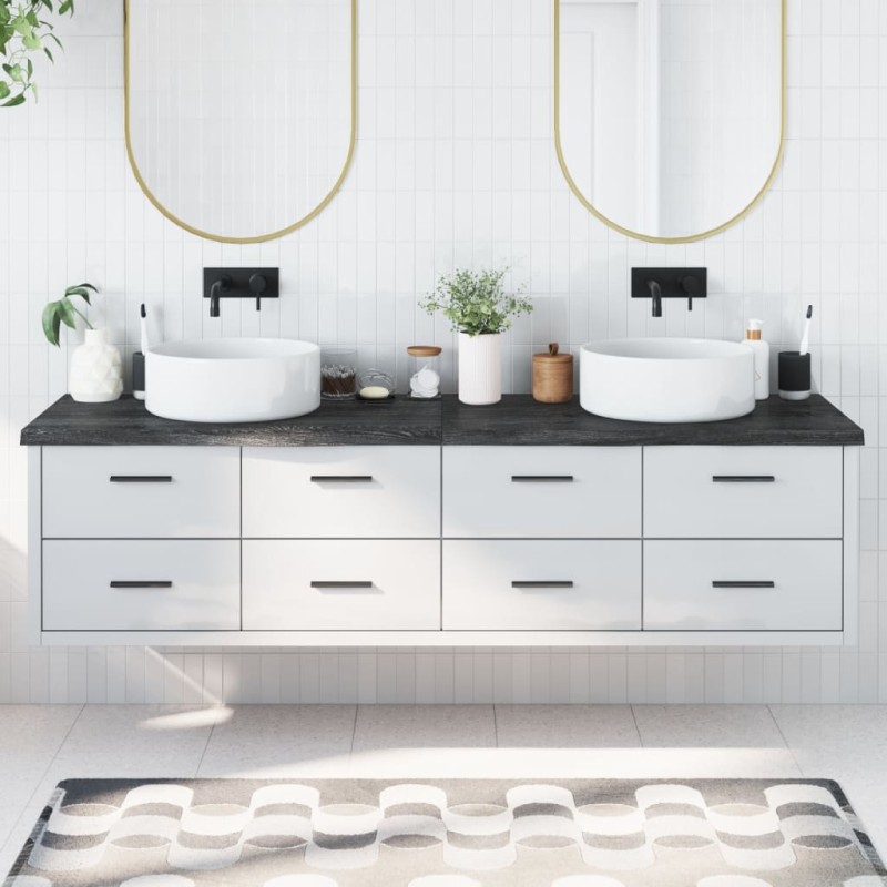 vidaXL Encimera baño madera maciza tratada gris oscuro 200x50x(2-4) cm vidaXL Encimera baño madera maciza tratada gris oscuro 200x50x(2-4) cm