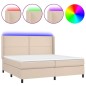 vidaXL Cama box spring colchón LED cuero sintético capuchino 200x200cm vidaXL Cama box spring colchón LED cuero sintético capuchino 200x200cm