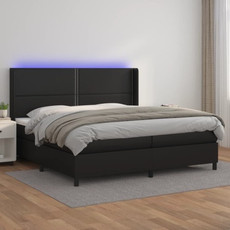 vidaXL Cama box spring colchón y LED cuero sintético negro 200x200 cm