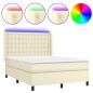 vidaXL Cama box spring colchón y LED cuero sintético crema 140x190 cm vidaXL Cama box spring colchón y LED cuero sintético crema 140x190 cm