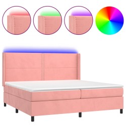 vidaXL Cama box spring colchón y LED terciopelo rosa 200x200 cm